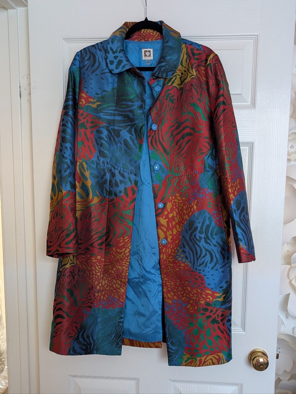Anne Klein Bright Animal Print Coat - Picture 2 of 7